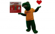 SF Gator with a heart and holding a sign
